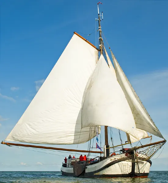 Plattbodenschiff Linquenda mit Skipper