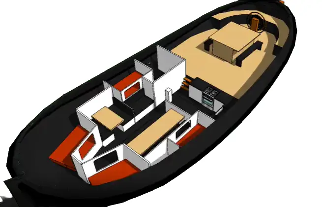 Plattbodenschiff 'Bint' - Aufteilung