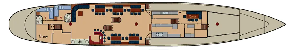 Segelschiff 'Atlantis' - Decksplan mit Salon Segelschiff 'Atlantis' - Decksplan mit Salon