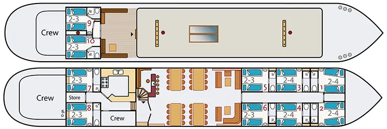 Segelschiff Elizabeth - Kabinenplan mit 10 Kabinen